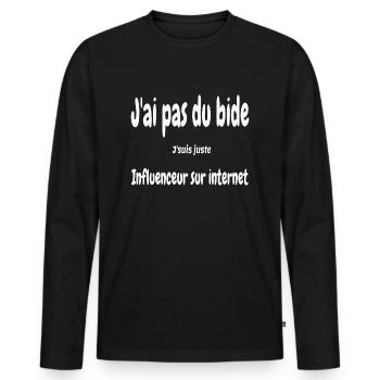 j'ai pas du bide j'suis juste influenceur - T-shirt manches longues Premium bio Homme - noir - Devant - Nico (187cm)