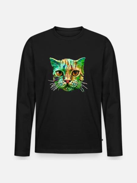 Bunte Katze - Männer Premium Bio Langarmshirt - Schwarz