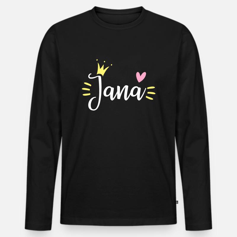 Jana Name Krone - Männer Premium Bio Langarmshirt - Schwarz