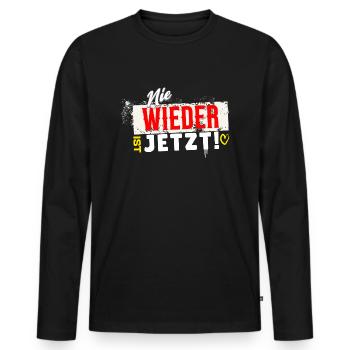 Nie wieder ist jetzt! Statement gegen Faschismus. - Männer Premium Bio Langarmshirt - Schwarz - Vorne - Nico (187cm)