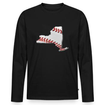 New York (États-Unis) | Vrai baseball | Carte - T-shirt manches longues Premium bio Homme - noir - Devant - Nico (187cm)