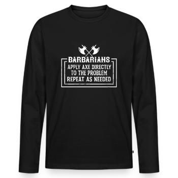 Dicton barbare avec humour à la hache - T-shirt manches longues Premium bio Homme - noir - Devant - Nico (187cm)