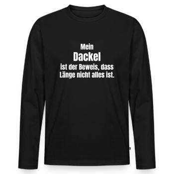 Mein Dackel ist der Beweis Länge nicht alles - Männer Premium Bio Langarmshirt - Schwarz - Vorne - Nico (187cm)