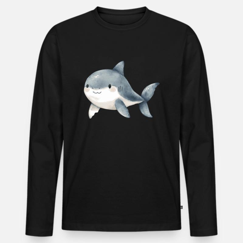 kleiner Hai - Männer Premium Bio Langarmshirt - Schwarz