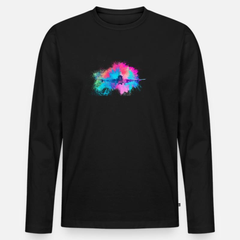 Flugzeug bunt farbenfroh - Männer Premium Bio Langarmshirt - Schwarz