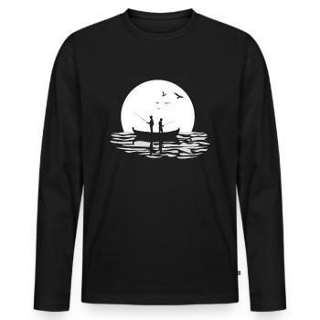 Dad father and son fishing together moonlight 7 - Men's Premium Organic Long Sleeve Shirt - black - Front - Nico (187cm)