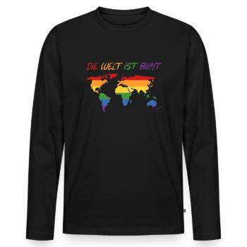 Die Welt ist bunt Regenbogen LGBT - Männer Premium Bio Langarmshirt - Schwarz - Vorne - Nico (187cm)
