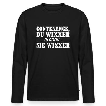 Contenance, Du Wixxer - Männer Premium Bio Langarmshirt - Schwarz - Vorne - Nico (187cm)