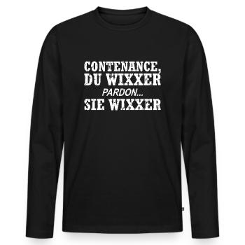 Contenance, Du Wixxer - Männer Premium Bio Langarmshirt - Schwarz - Vorne - Nico (187cm)