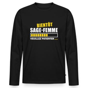 bientôt sage-femme / future sage femme - T-shirt manches longues Premium bio Homme - noir - Devant - Nico (187cm)