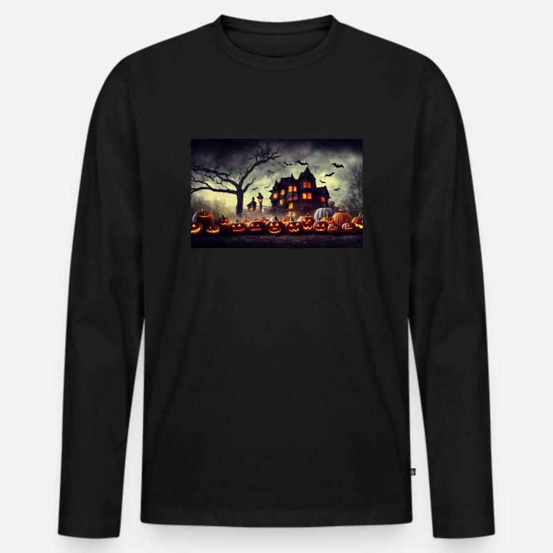 Halloween Landschaft - Männer Premium Bio Langarmshirt - Schwarz