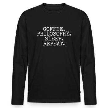 Kaffeephilosophie Schlaf Wiederholung - Männer Premium Bio Langarmshirt - Schwarz - Vorne - Nico (187cm)