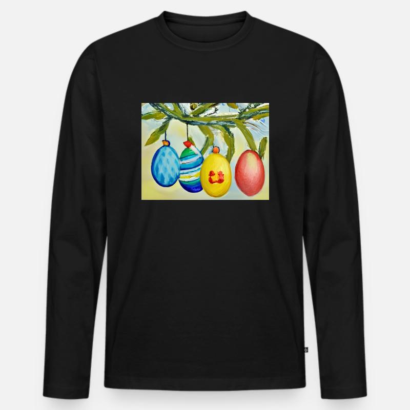Bunter Eierzweig - Männer Premium Bio Langarmshirt - Schwarz