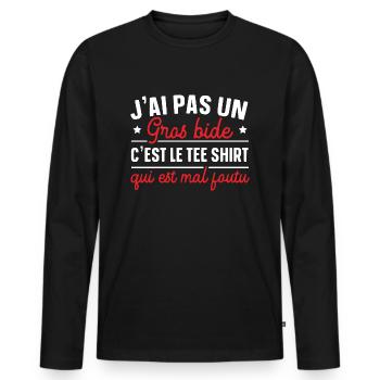 J'ai Pas Un Gros Bide C'est Le Tee Shirt Cadeau - T-shirt manches longues Premium bio Homme - noir - Devant - Nico (187cm)