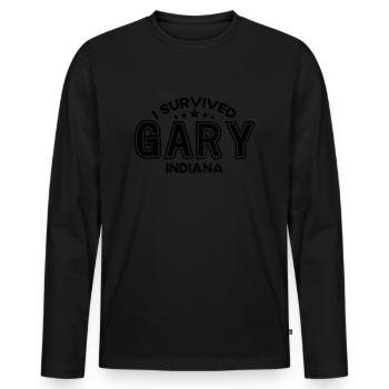 Vintage 1980s Graphic Style Athletic Gary Indiana - Männer Premium Bio Langarmshirt - Schwarz - Vorne - Nico (187cm)