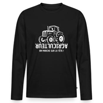 Bauer, Bauer, Bauer, Traktor - Männer Premium Bio Langarmshirt - Schwarz - Vorne - Nico (187cm)