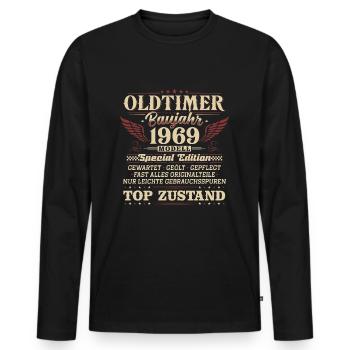 Oldtimer Baujahr 1969 Jahrgang Geburtstag Geschenk - Männer Premium Bio Langarmshirt - Schwarz - Vorne - Nico (187cm)