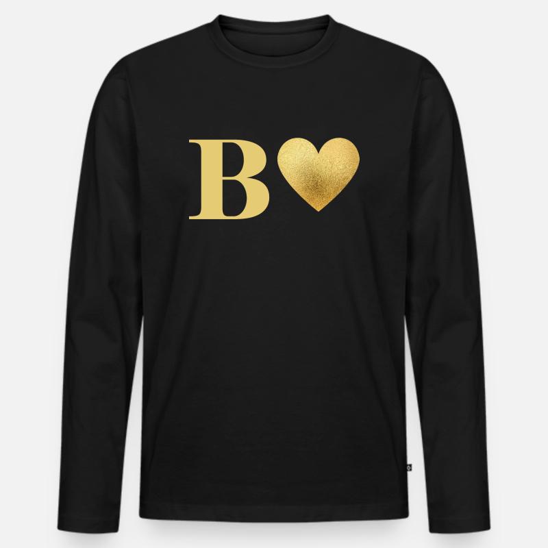 Buchstabe b Goldenes Herz - Männer Premium Bio Langarmshirt - Schwarz