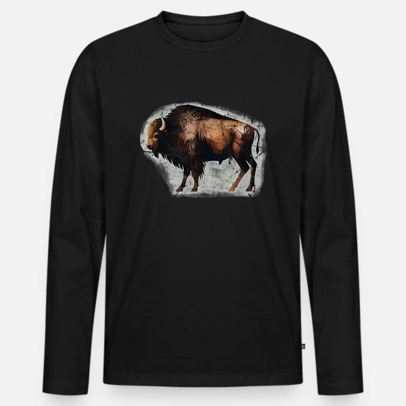 Bison Büffel Wisent Höhlenmalerei - Männer Premium Bio Langarmshirt - Schwarz