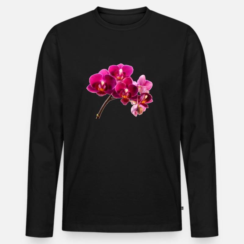 Orchidee Dunkellila - Männer Premium Bio Langarmshirt - Schwarz