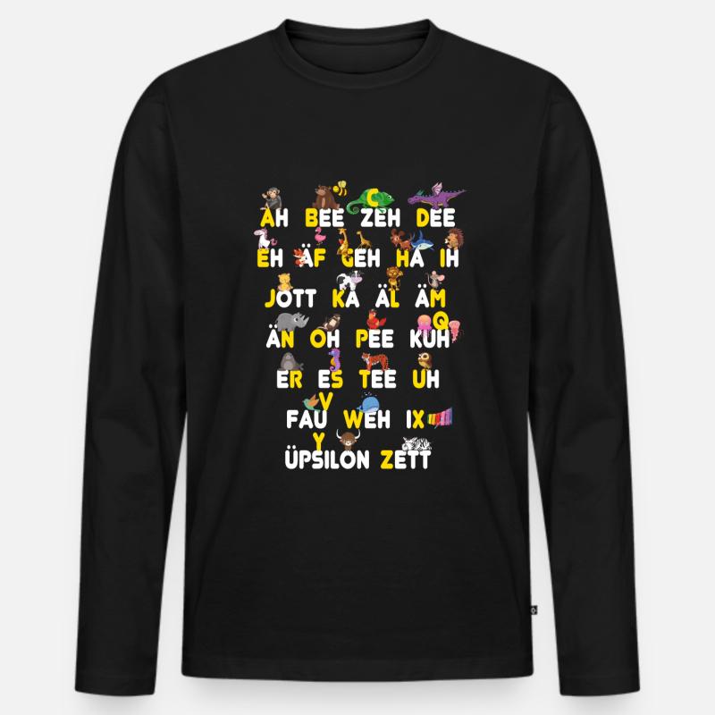 ABC Tiere Dinge - Männer Premium Bio Langarmshirt - Schwarz