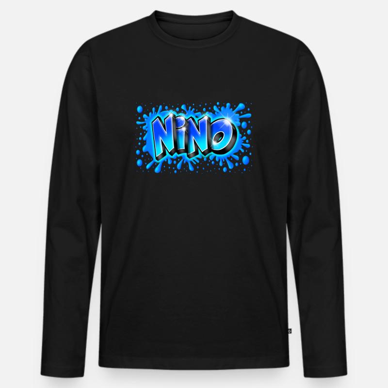 Graffiti NINO platsch blau - Männer Premium Bio Langarmshirt - Schwarz