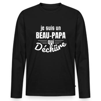 beau-père - Je suis un beau papa qui déchire - T-shirt manches longues Premium bio Homme - noir - Devant - Nico (187cm)