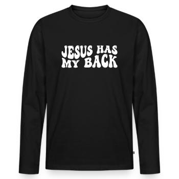 Jesus has my Back - Männer Premium Bio Langarmshirt - Schwarz - Vorne - Nico (187cm)