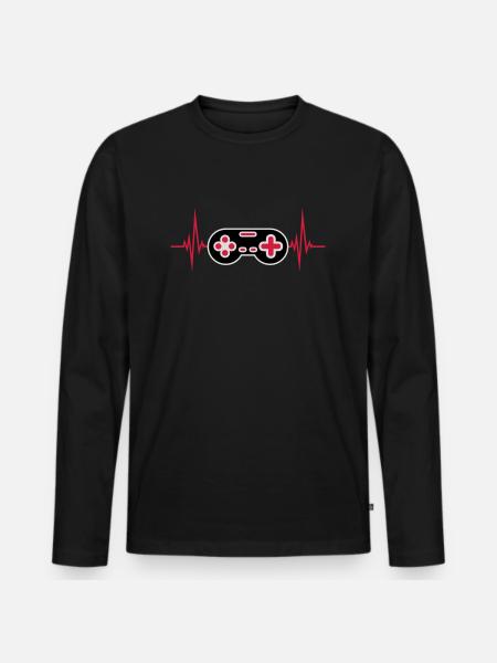 Pulse Heartbeat Retro Gamer - Men's Premium Organic Long Sleeve Shirt - black