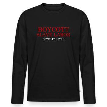 Boycotter le Qatar Qatar Boycotter le travail des esclaves - T-shirt manches longues Premium bio Homme - noir - Devant - Nico (187cm)
