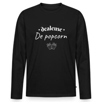 Dealeuse de popcorn - T-shirt manches longues Premium bio Homme - noir - Devant - Nico (187cm)