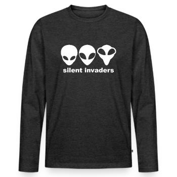 Grey Aliens are silent invaders. - Men's Premium Organic Long Sleeve Shirt - heather anthracite - Front - Nico (187cm)