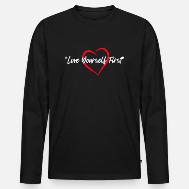 "Love Yourself First" - Männer Premium Bio Langarmshirt - Schwarz