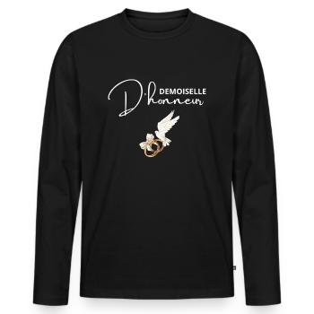 Demoiselle d’honneur - T-shirt manches longues Premium bio Homme - noir - Devant - Nico (187cm)