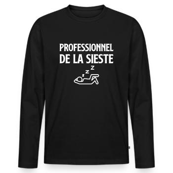 Professionnel de la sieste - T-shirt manches longues Premium bio Homme - noir - Devant - Nico (187cm)