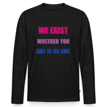 We Exist - Drapeau bisexuel - T-shirt manches longues Premium bio Homme - noir - Devant - Nico (187cm)
