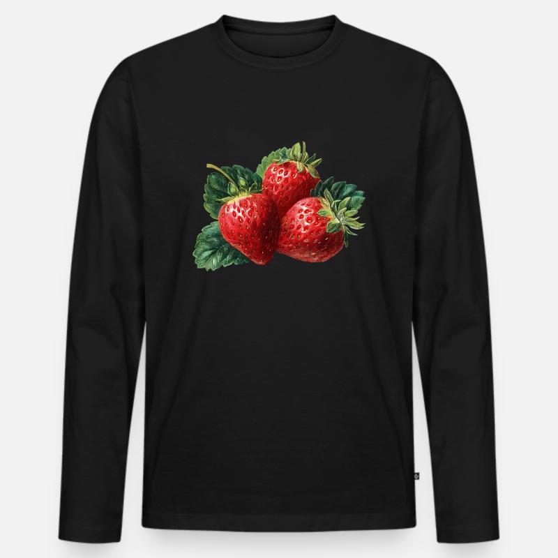 Erdbeere - Männer Premium Bio Langarmshirt - Schwarz