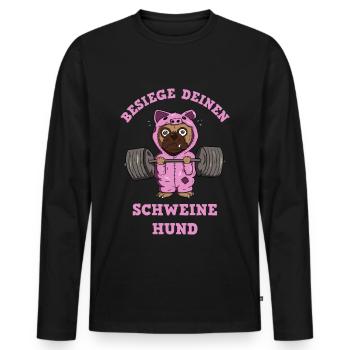 Besiege deinen Schweinehund / Mops / Schein / Hund - Männer Premium Bio Langarmshirt - Schwarz - Vorne - Nico (187cm)