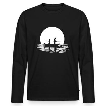 Dad father and son fishing together moonlight 1 - Men's Premium Organic Long Sleeve Shirt - black - Front - Nico (187cm)