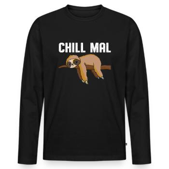 Chill mal Faultier - Männer Premium Bio Langarmshirt - Schwarz - Vorne - Nico (187cm)