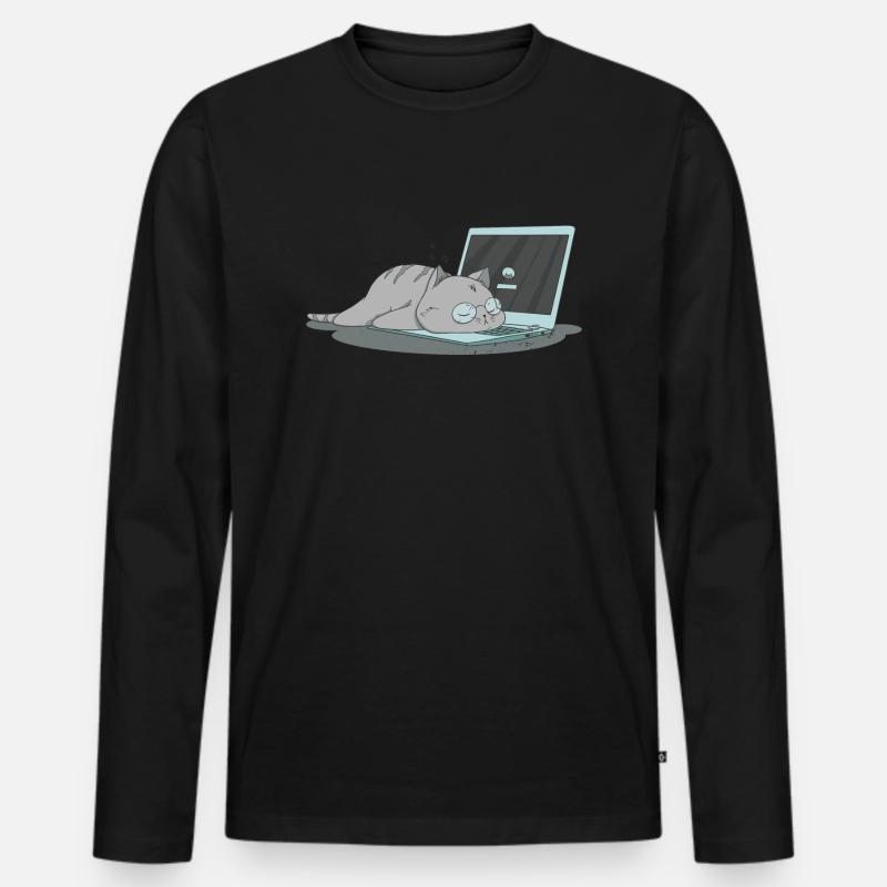 Sleeping cat home office - Männer Premium Bio Langarmshirt - Schwarz