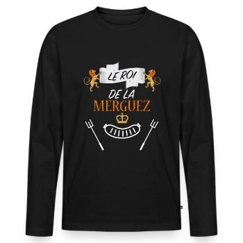 Le roi de la merguez humour barbeuc barbecue - T-shirt manches longues Premium bio Homme - noir - Devant - Nico (187cm)