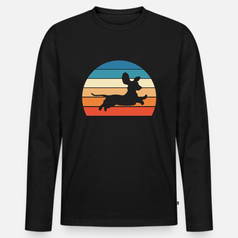Dackel Hund Retro - Männer Premium Bio Langarmshirt - Schwarz