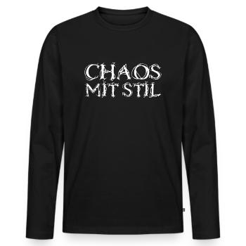 Chaos mit Stil - Männer Premium Bio Langarmshirt - Schwarz - Vorne - Nico (187cm)