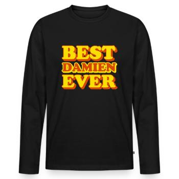 Damien Prénom Drôle de cadeau - T-shirt manches longues Premium bio Homme - noir - Devant - Nico (187cm)