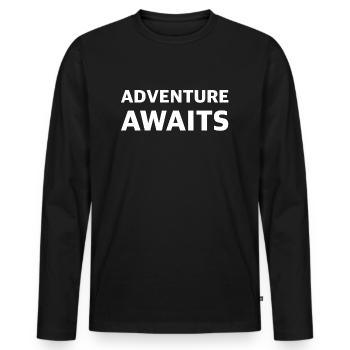 Découvrez l’aventure : l’aventure vous attend, en plein air - T-shirt manches longues Premium bio Homme - noir - Devant - Nico (187cm)