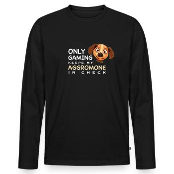 Lustig, Zocken hält Aggromone in Schach, Englisch - Männer Premium Bio Langarmshirt - Schwarz - Vorne - Nico (187cm)