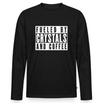 Strength through crystals and caffeine - Men's Premium Organic Long Sleeve Shirt - black - Front - Nico (187cm)