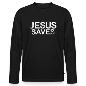 Jesus saves 2 - Männer Premium Bio Langarmshirt - Schwarz - Vorne - Nico (187cm)