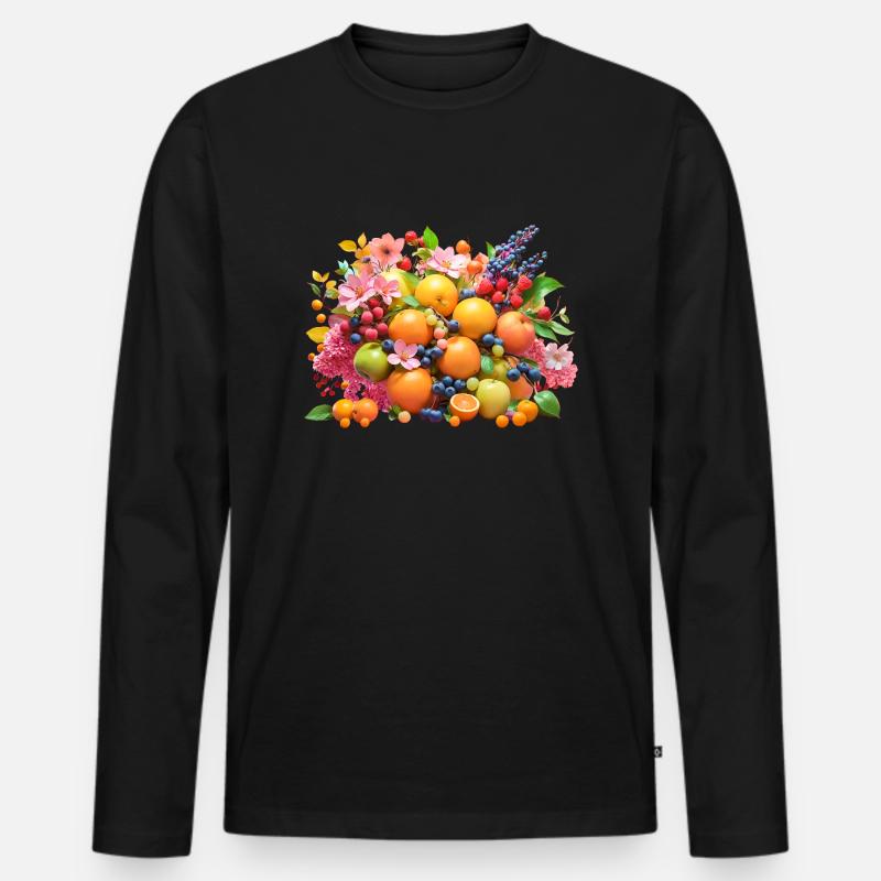 Früchte und Blüten - Männer Premium Bio Langarmshirt - Schwarz
